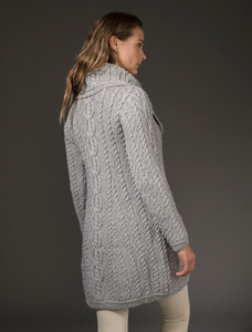 Large Collar Aran Coat - Soft Grey