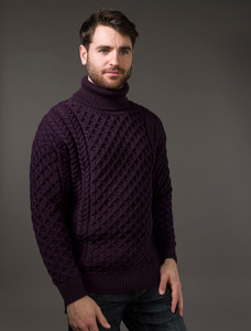 Mens Wool Turtleneck Sweater - Damson