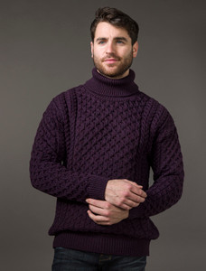 Mens Wool Turtleneck Sweater - Damson