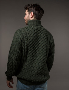 Mens Wool Turtleneck Sweater - Army Green