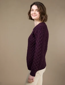 Women's Dún Aonghasa Heavyweight Aran Sweater - Damson