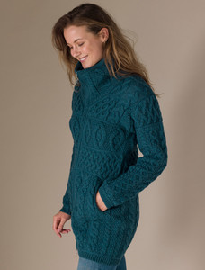 Double Collar Merino Aran Coat - Bermuda