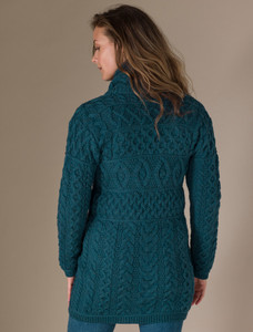 Double Collar Merino Aran Coat - Bermuda