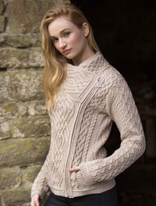 Cable Knit Jacket with Celtic Knot Side Zip - Parsnip