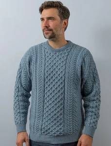 Men's Merino Aran Sweater - Misty Marl