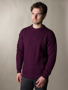 Men's Merino Aran Sweater -  Very Berry
