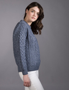 Women's Merino Aran Sweater - Denim Marl