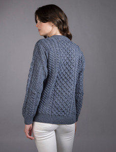 Women's Merino Aran Sweater - Denim Marl
