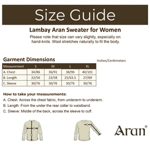 Lambay Aran Sweater for Women - Size Guide