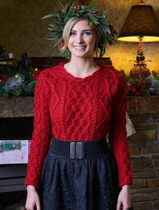 Lambay Aran Sweater for Women - Red