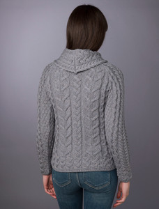 Super Soft Cowl Neck Aran - Ocean Grey