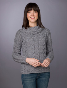 Super Soft Cowl Neck Aran - Ocean Grey