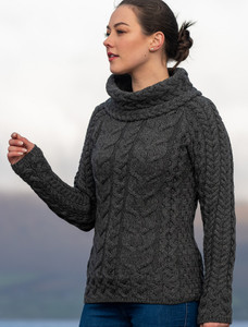 Super Soft Cowl Neck Aran - Slate Grey