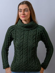 Super Soft Cowl Neck Aran - Seaweed Green