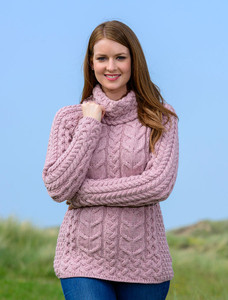 Super Soft Cowl Neck Aran - Winter Rose
