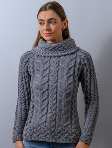 Super Soft Cowl Neck Aran - Ocean Grey