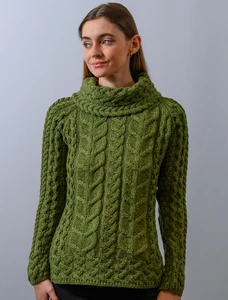 Super Soft Cowl Neck Aran - Meadow Green