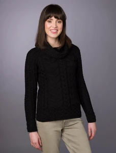 Super Soft Cowl Neck Aran - Black