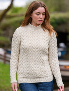 Super Soft Polo Neck Aran Sweater - Natural White