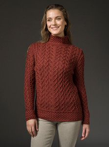 Super Soft Polo Neck Aran Sweater - Sienna