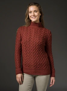 Super Soft Polo Neck Aran Sweater - Sienna
