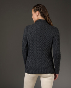 Super Soft Polo Neck Aran Sweater - Charcoal