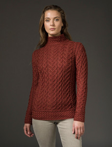 Super Soft Polo Neck Aran Sweater - Sienna