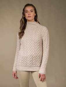 Super Soft Polo Neck Aran Sweater - Parsnip