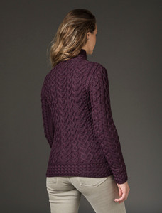 Super Soft Polo Neck Aran Sweater - Damson