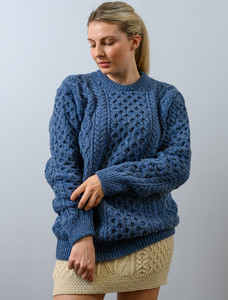 Women's Oversized Wool Cashmere Aran Sweater - Dusk Blue