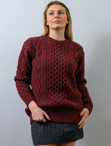 Women's Oversized Wool Cashmere Aran Sweater - Rich Burgundy