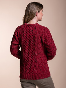 Women's Oversized Wool Cashmere Aran Sweater - Red Earth