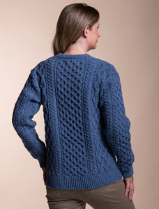 Women's Oversized Wool Cashmere Aran Sweater - Blue Ocean
