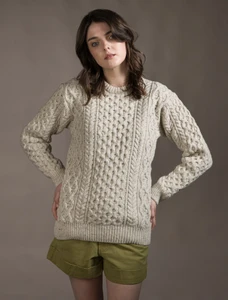 Women's Oversized Wool Cashmere Aran Sweater - Chalkstone