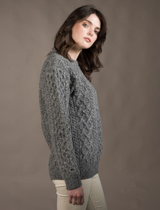 Women's Oversized Wool Cashmere Aran Sweater - Middle Grey