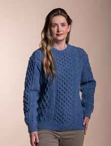 Women's Oversized Wool Cashmere Aran Sweater - Blue Ocean
