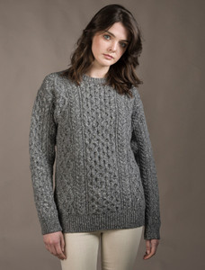 Women's Oversized Wool Cashmere Aran Sweater - Middle Grey