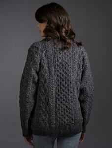 Women's Oversized Wool Cashmere Aran Sweater - Navy Marl