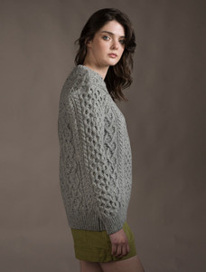 Women's Oversized Wool Cashmere Aran Sweater - Silver