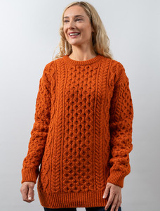 Women's Oversized Wool Cashmere Aran Sweater -  Terracotta