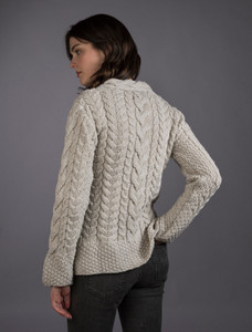 Women's Side Slit Tunic Aran Sweater - Silver Marl