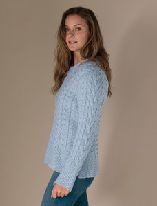 Women's Side Slit Tunic Aran Sweater - Ice Blue