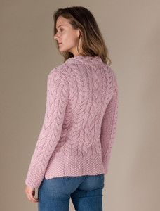 Women's Side Slit Tunic Aran Sweater - Pale Pink