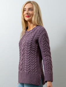 Women's Side Slit Tunic Aran Sweater - Warm Lavender