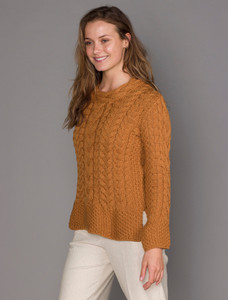 Women's Side Slit Tunic Aran Sweater - Golden Ochre