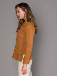 Women's Side Slit Tunic Aran Sweater - Golden Ochre