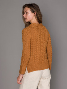 Women's Side Slit Tunic Aran Sweater - Golden Ochre
