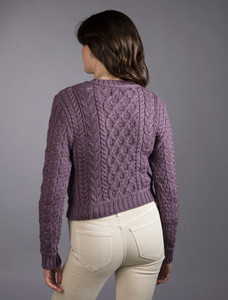 Ladies Cropped Aran Sweater - Warm Lavender