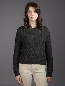 Ladies Cropped Aran Sweater - Graphite