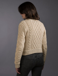 Ladies Cropped Aran Sweater - Oatmeal